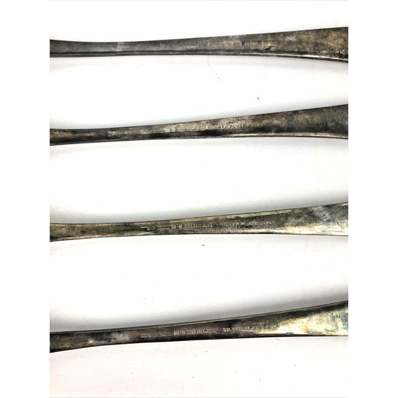 Vintage Japan Silver Plate 18-8 Spoon Set 4 Spoons Stainless Steel Oval End 7.5" - Picture 3 of 9